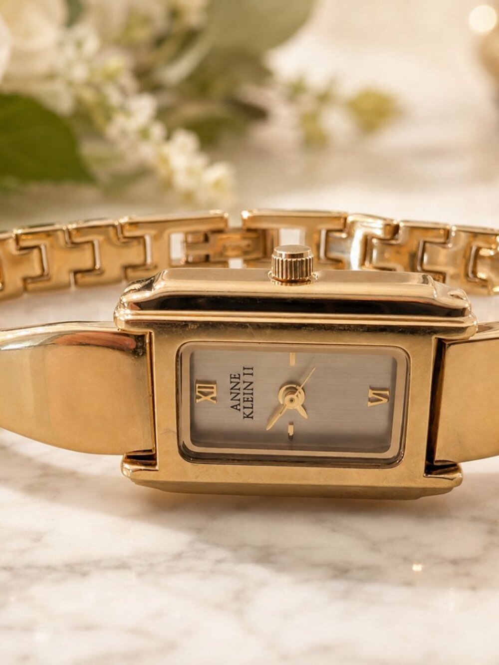 Anne Klein II Gold-Tone Women’s Rectangular Bracelet Watch – Elegant Vintage Sty - Picture 2 of 3